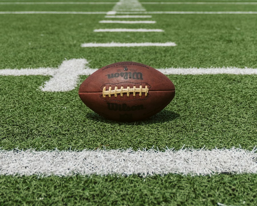 Football field with a drawn play diagram